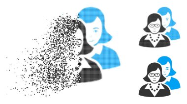 Yüz tahribe noktalı yarım ton zeki kadın simgesiyle