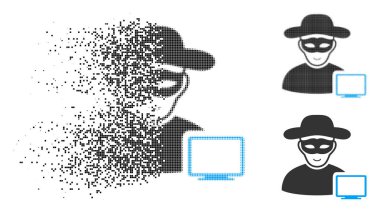 Yüz ile kırık Pixelated yarı ton bilgisayar Hacker simgesi