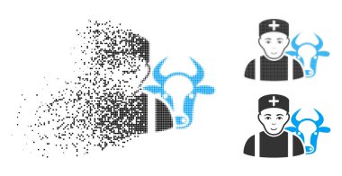 Piksel yarı ton inek hayvan hastalıklarıyla ilgili simge yüzü ile taşıma