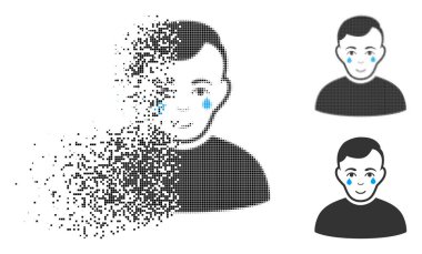 Çözünmüş Pixelated yüz simgesiyle çocuk ağlıyor noktalı resim