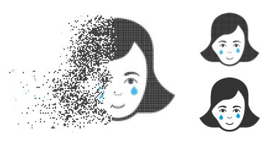 Kadın yüz simgesi yüz ile ağlayarak piksel yarı ton taşıma