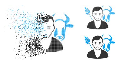 Yüz ile harcanmış Pixelated yarı ton çiftçi simgesi