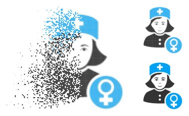 Yüz ile toz Pixelated yarı ton jinekolog Bayan Doktor simgesi
