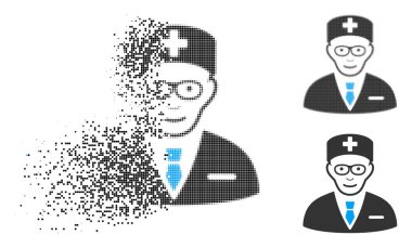 Yüz ile rendelenmiş Pixelated noktalı resim baş hekim simgesi