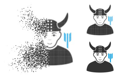 Piksel yarı ton boynuzlu savaşçı simge yüzü ile dağınık