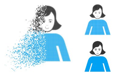 Yüzü parçalanmış noktalı yarı ton kadın simgesiyle