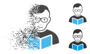 Yüz ile rendelenmiş piksel yarı ton okuyucu öğrenci simgesi