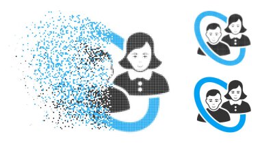 İnsanlar çift yüz simgesiyle ayrılmış Pixelated yarı ton halkalı