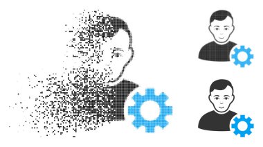 Dişli simgesini yüzü ile harcanmış Pixelated yarı ton Kullanıcı seçenekleri