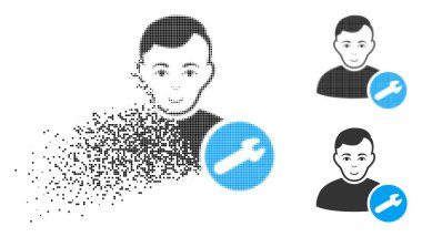 Pixelated yarı ton Kullanıcı ayarları İngiliz anahtarı simgesini yüzle ışıltı