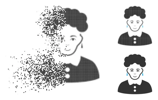 Pixel dissimulé demi-teinte Brunette femme icône avec visage — Image vectorielle