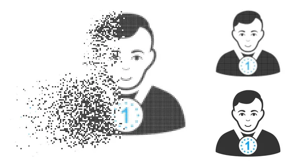 Ícone pixelado fragmentado do campeão do meio-tom com cara — Vetor de Stock