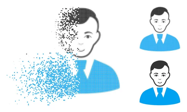 Искра Pixelated Halftone Clerk Guy Icon with Face — стоковый вектор