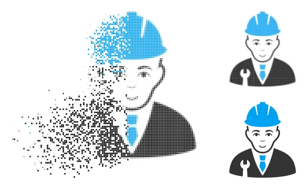 Icône de développeur de demi-tons pointillés disparaissant avec visage — Image vectorielle