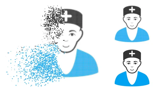 Zersetzte pixelige Arzt-Ikone mit Gesicht — Stockvektor
