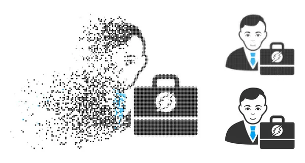 Icône de comptable de demi-ton pointillé détruit avec visage — Image vectorielle