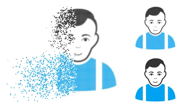 Zerstörte Pixel-Halbton-Kerl-Ikone mit Gesicht — Stockvektor