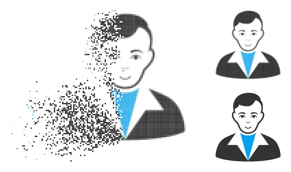 Dispersé Pixelated Halftone Guy Icône avec visage — Image vectorielle