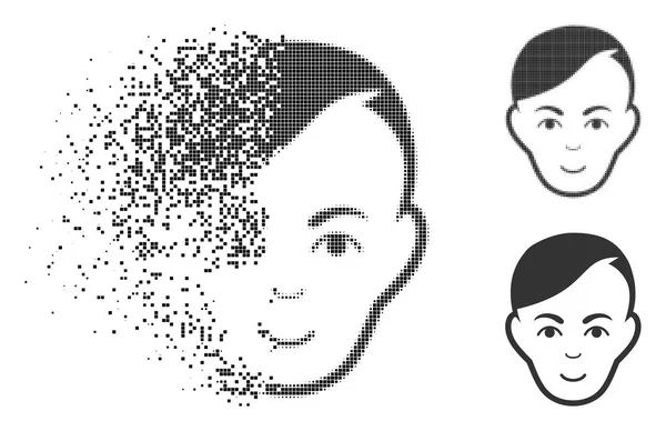 Gebrochenes pixeliges halbtones menschliches Kopf-Symbol mit Gesicht — Stockvektor