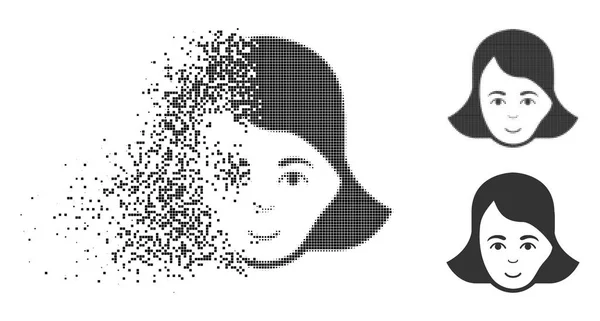 Icône de visage de dame de demi-ton de point cassé avec le visage — Image vectorielle