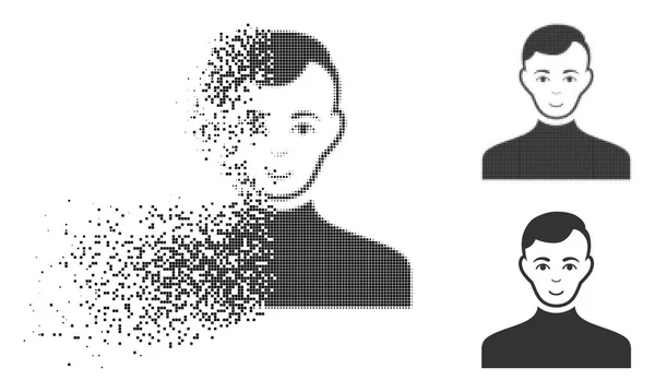 Icona maschile con mezzitoni pixel scomparsi con viso — Vettoriale Stock