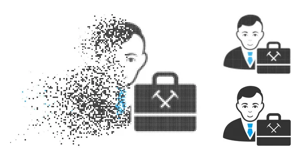 Pixel déchiqueté Halftone Mining Accounter Icône avec visage — Image vectorielle