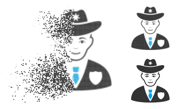 Zerfallende Pixel-Halbton-Sheriff-Ikone mit Gesicht — Stockvektor