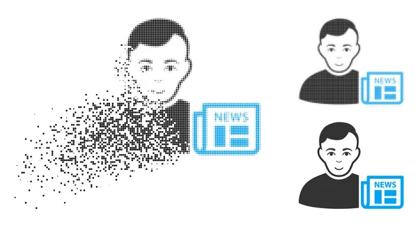 Decomposed Pixelated Halftone User News Icon with Face — Stock Vector