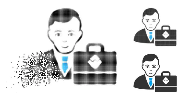 Исчезновение пикселированной иконы полутоновой волны Accounter Icon with Face — стоковый вектор