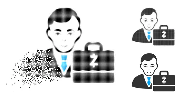 Icono de desintegración Pixelated Halftone Zcash Accounter con cara — Vector de stock