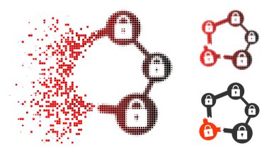 Pixelated Blockchain ağ simgesini kırık yarı ton dağılmakta