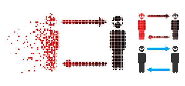 Moving Pixel Halftone Alien Exchange Arrows Icon — Stock Vector