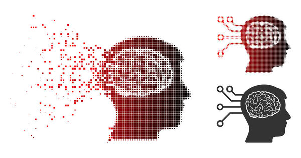 Перелом Pixelated Halftone Brain Computer Connection Icon

