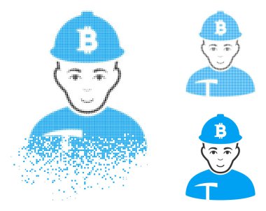 Eriterek piksel noktalı resim Bitcoin madenci simgesiyle yüz