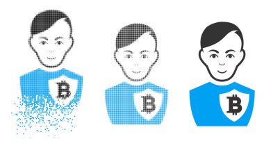 Noktalı yarım ton Bitcoin polis memuru simge yüzü ile rendelenmiş