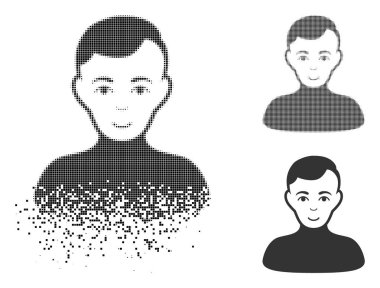 Yüz ile hareketli Pixelated yarı ton çocuk simgesi