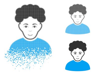 Yüz ile kırık Pixelated yarı ton Brunet adam simgesi