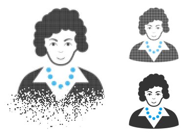 Yüz çözünmüş Pixelated yarı ton esmer kadın simgesiyle