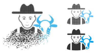 Ayrıştırılmış piksel yarı ton sığır çiftçi simgesi ile yüz