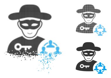 Yüz ile rendelenmiş Pixelated yarı ton sosyal Hacker simgesi