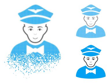 Yüz ile hasarlı Pixelated yarı ton havayolu Steward simgesi