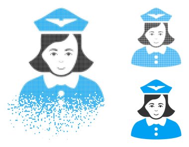 Yüz ile ışıltı piksel yarı ton havayolu hostes simgesi