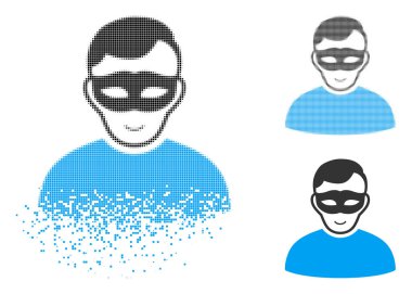 Yüz ile ayrıştırılmış Pixelated yarı ton anonim kişi simgesi