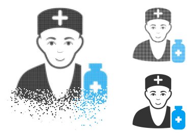 Yüz ile ışıltı piksel yarı ton eczacı Doktor simgesi