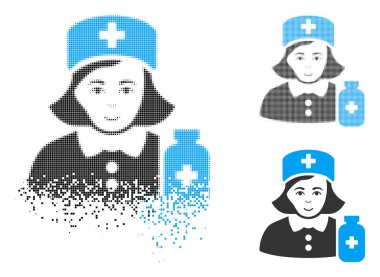 Yüz noktalı yarım ton eczacı kadın simgesiyle dağınık