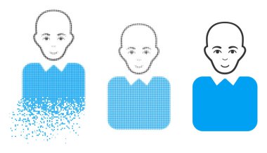 Yüz ile kırık Pixelated yarı ton kel bürokrat simgesi