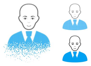 Yüz ile parçalanmış piksel yarı ton kel katip simgesi