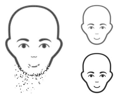 Piksel yarı ton kel kafası simgesi yüz dağılmakta