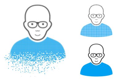 Yüz ile ışıltı Pixelated yarı ton kel adam simgesi