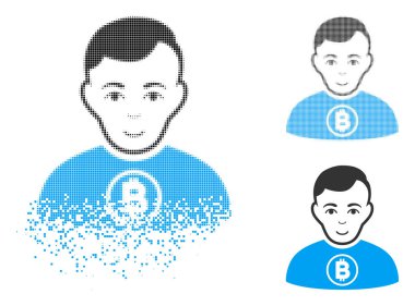 Noktalı yarım ton Bitcoin adam simge yüzü ile kırılmış